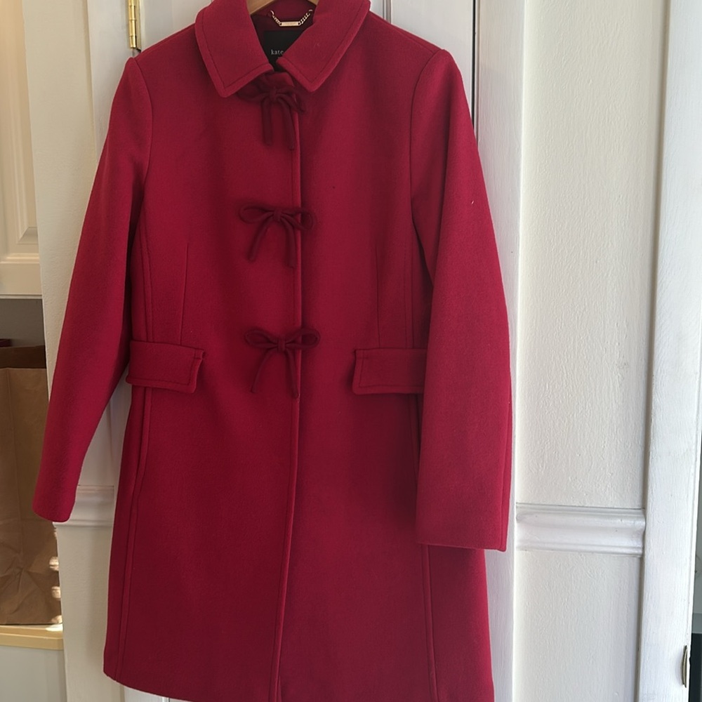 Chic Pink Wool Coat with Bow Details